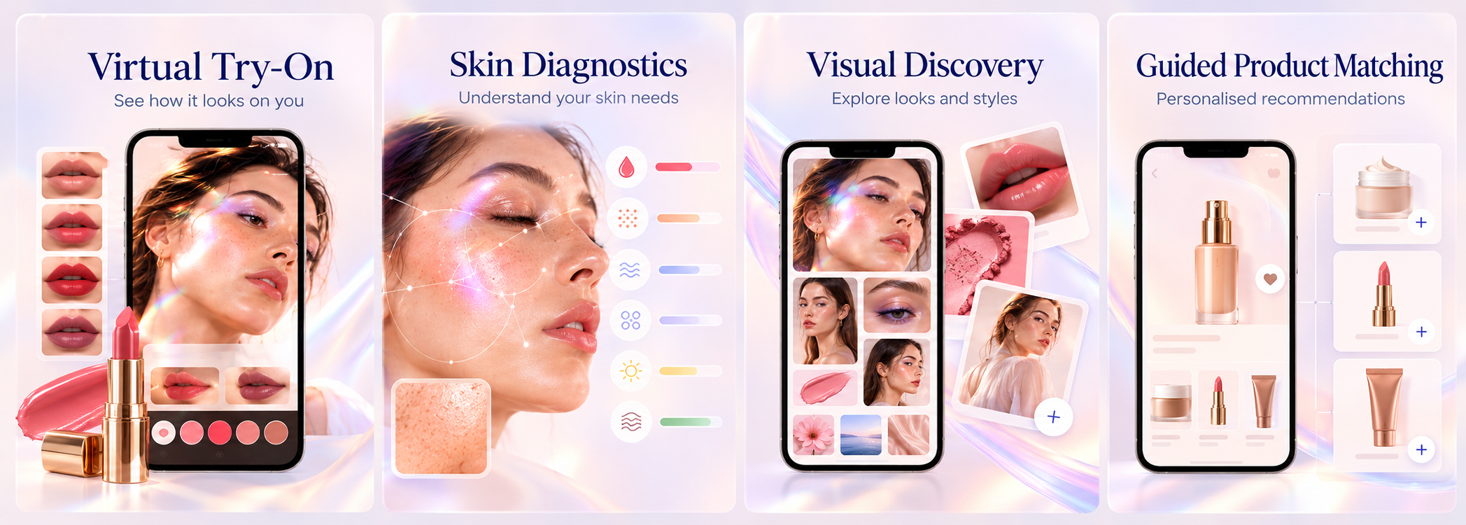 Four camera-native capabilities: virtual try-on, skin diagnostics, visual discovery and guided product matching