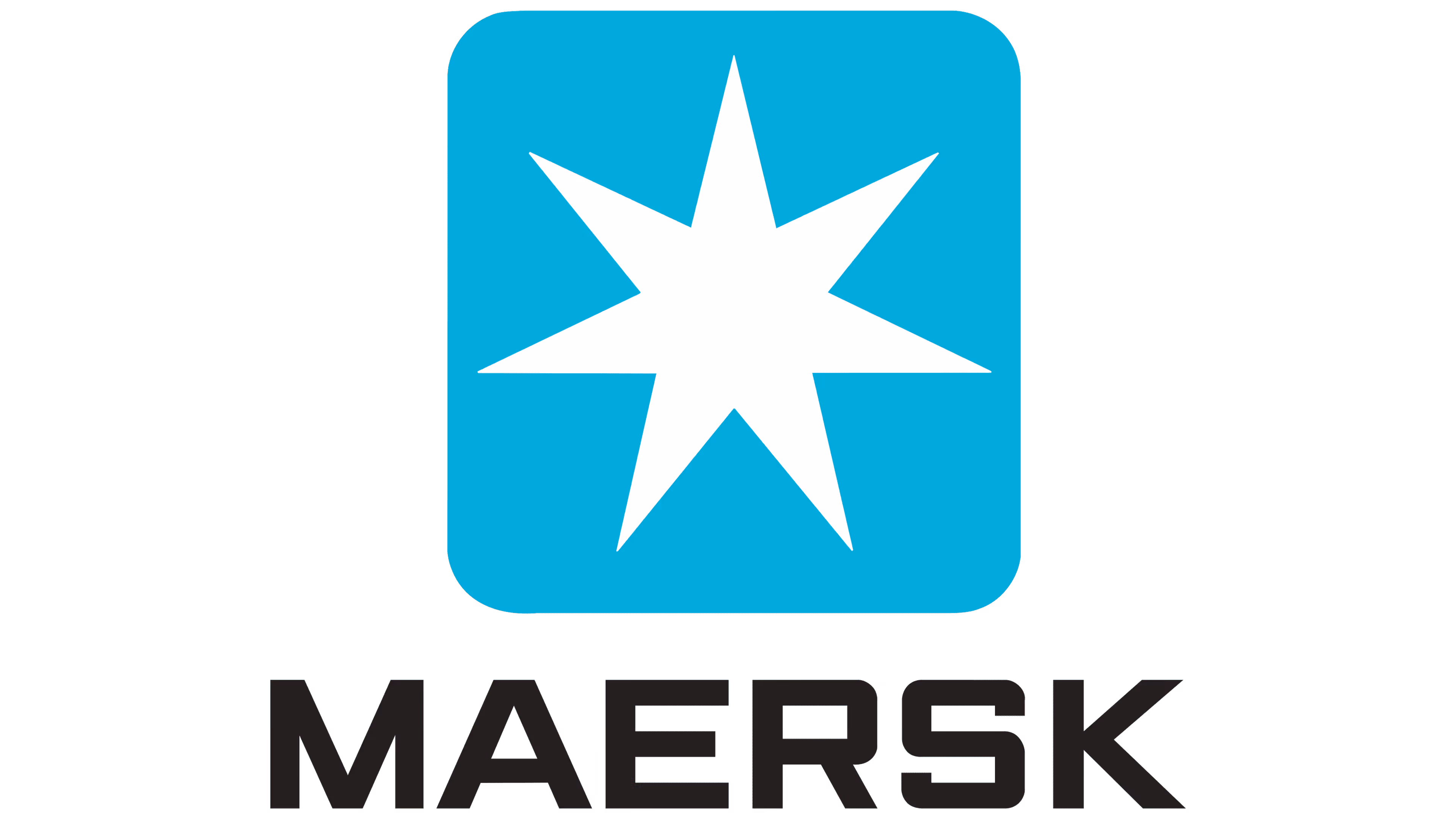 Maersk logo featuring a white seven-pointed star inside a rounded cyan square above the word Maersk in bold black letters.