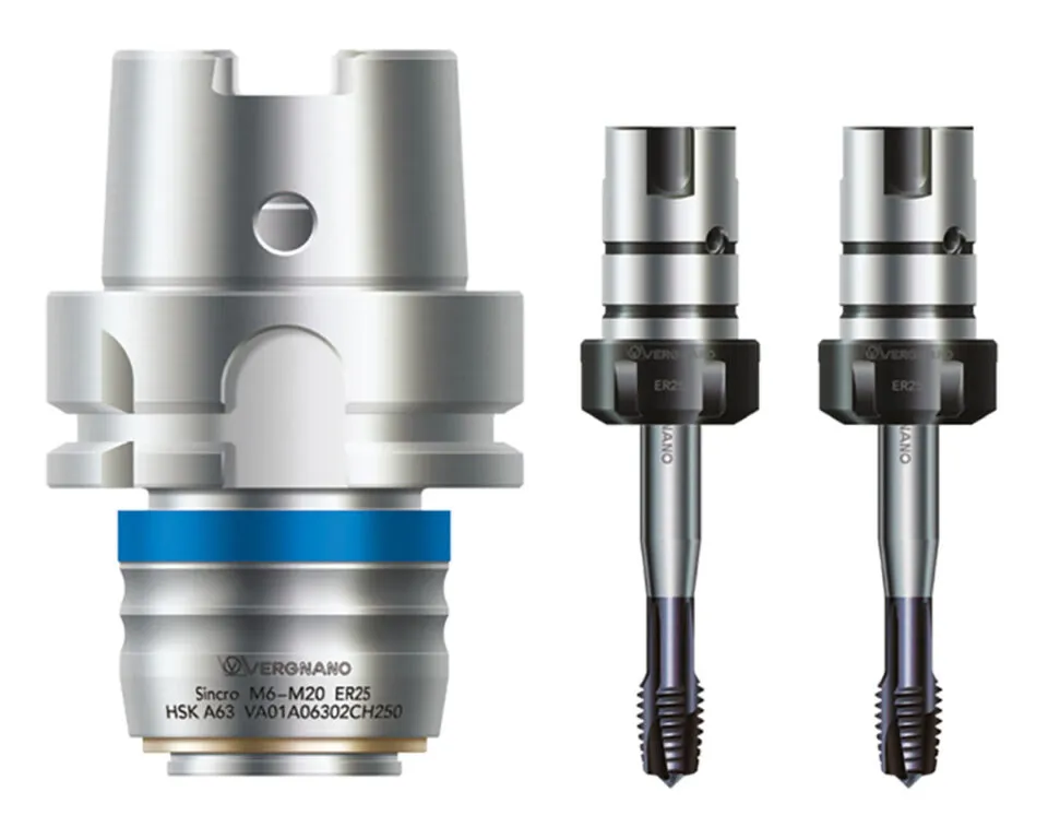 Vergnano VA-sarjan modulaarinen kierteityspidin ja kaksi kierretappia adaptereissa