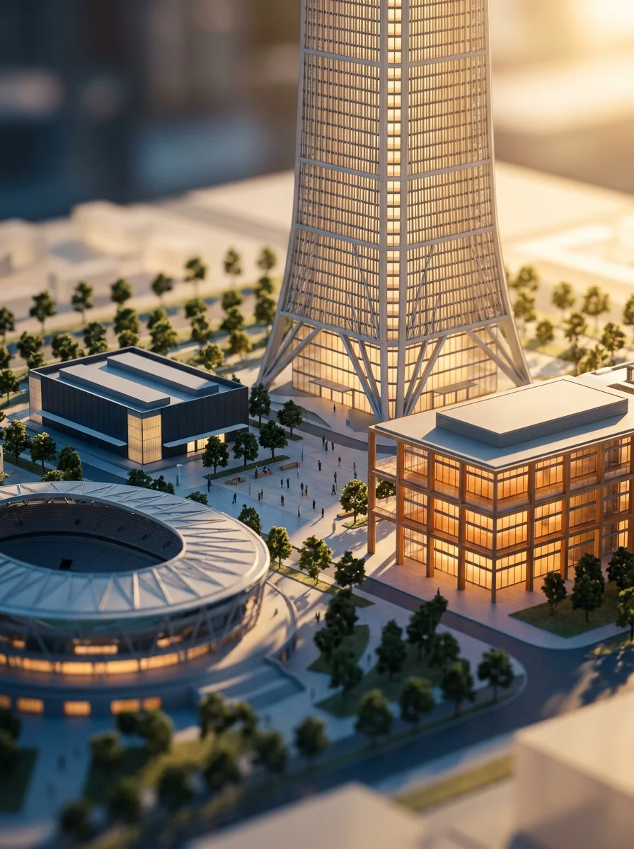 High-rise campus development representing structural engineering documentation delivery for seismic assessment, timber-composite structures and datacentre projects