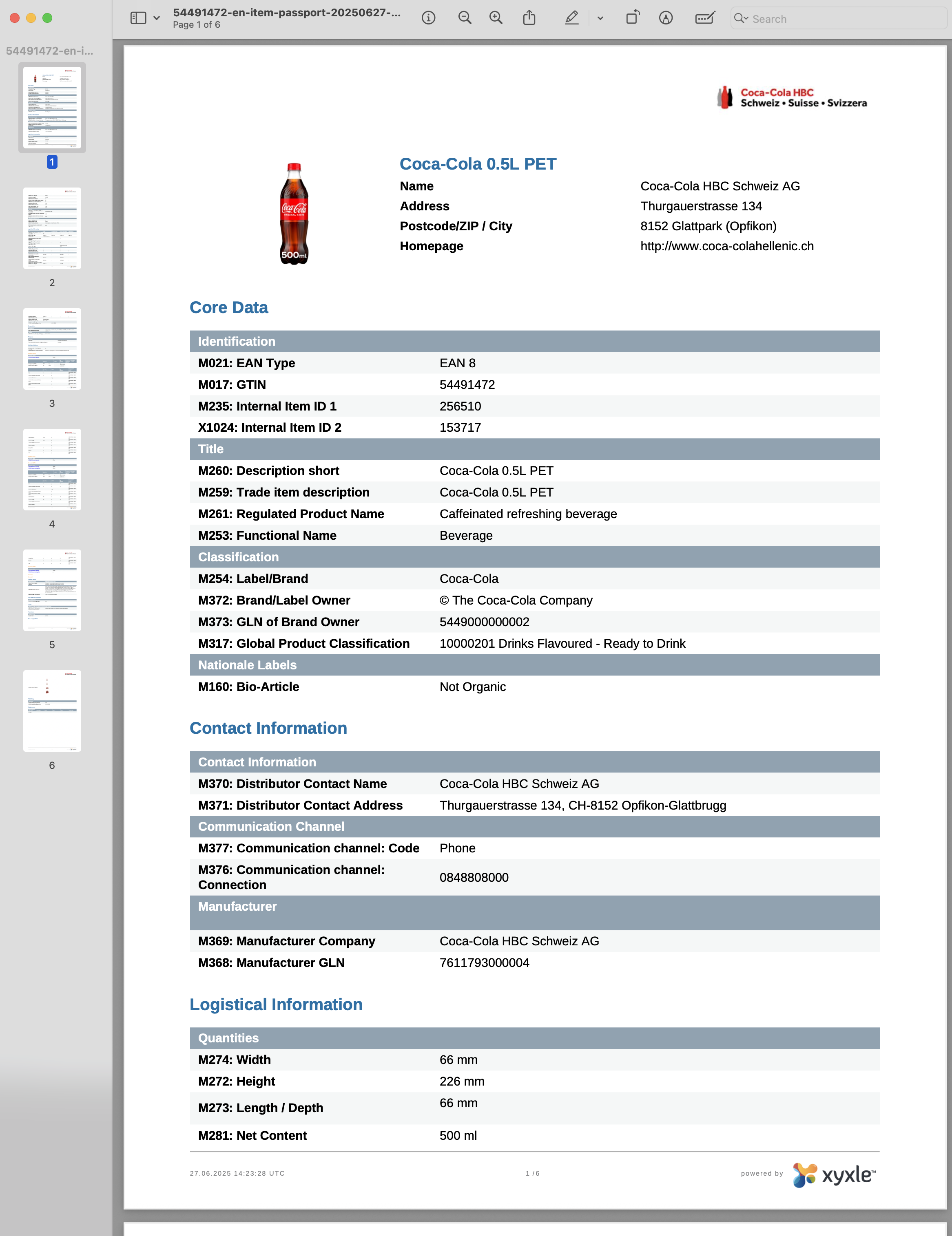 (Predefined) item passport - public sharing links