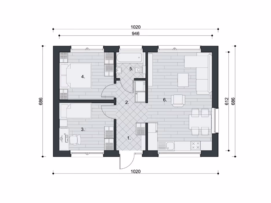 Optimo 70P1 – rzut parteru