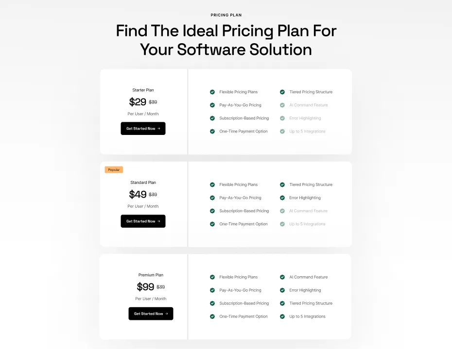 Pricing Three Screenshot