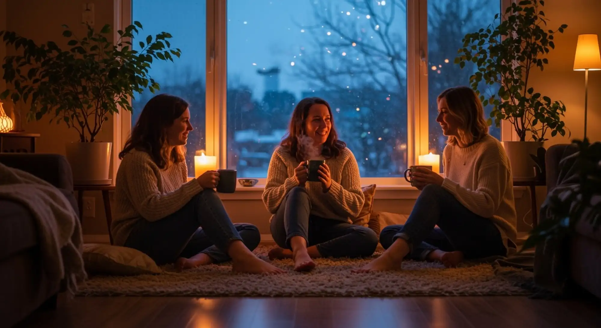 People enjoying the warmth indoors