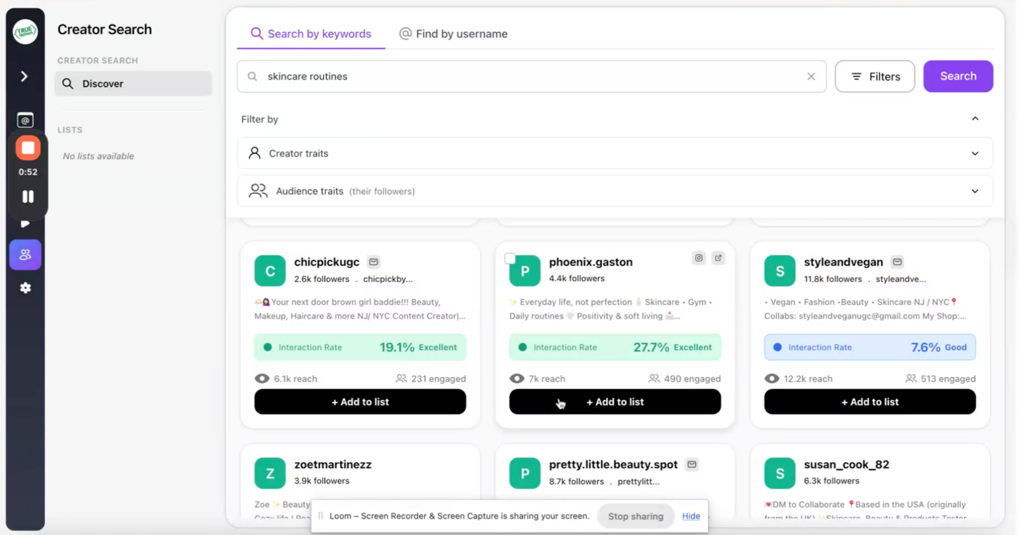 Screenshot showcasing Refunnel's Creator Search