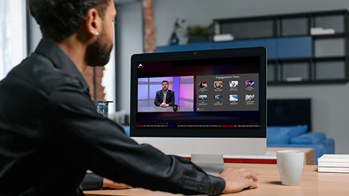 Viewer watching a corporate webcast on the Ten Events virtual event platform