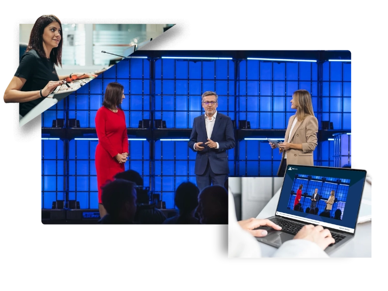 Preview of Ten Events Pro webcast platform demo with interactive engagement tools and analytics
