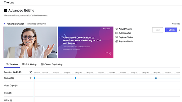 Webinar Editor interface