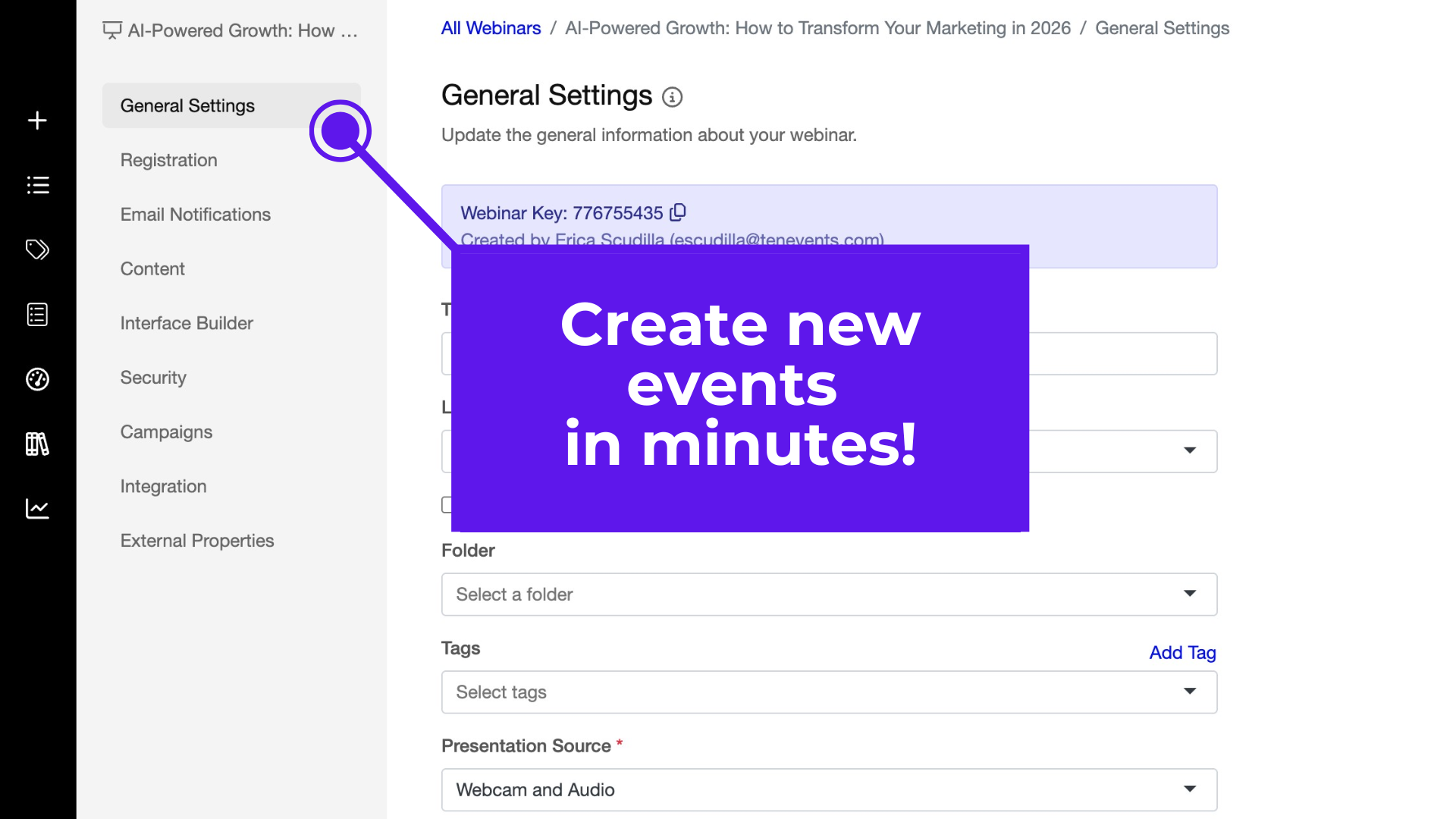 Webinar Admin interface