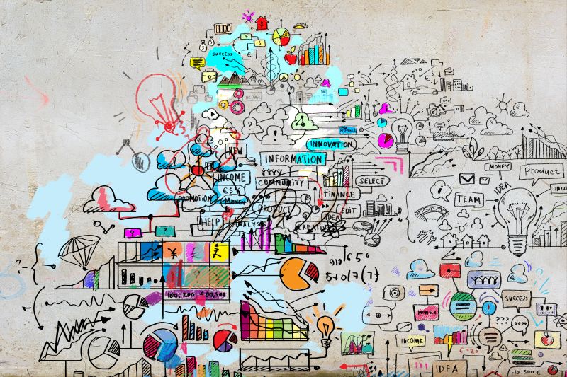 colorful-business-ideas-and-data-on-concrete-wall