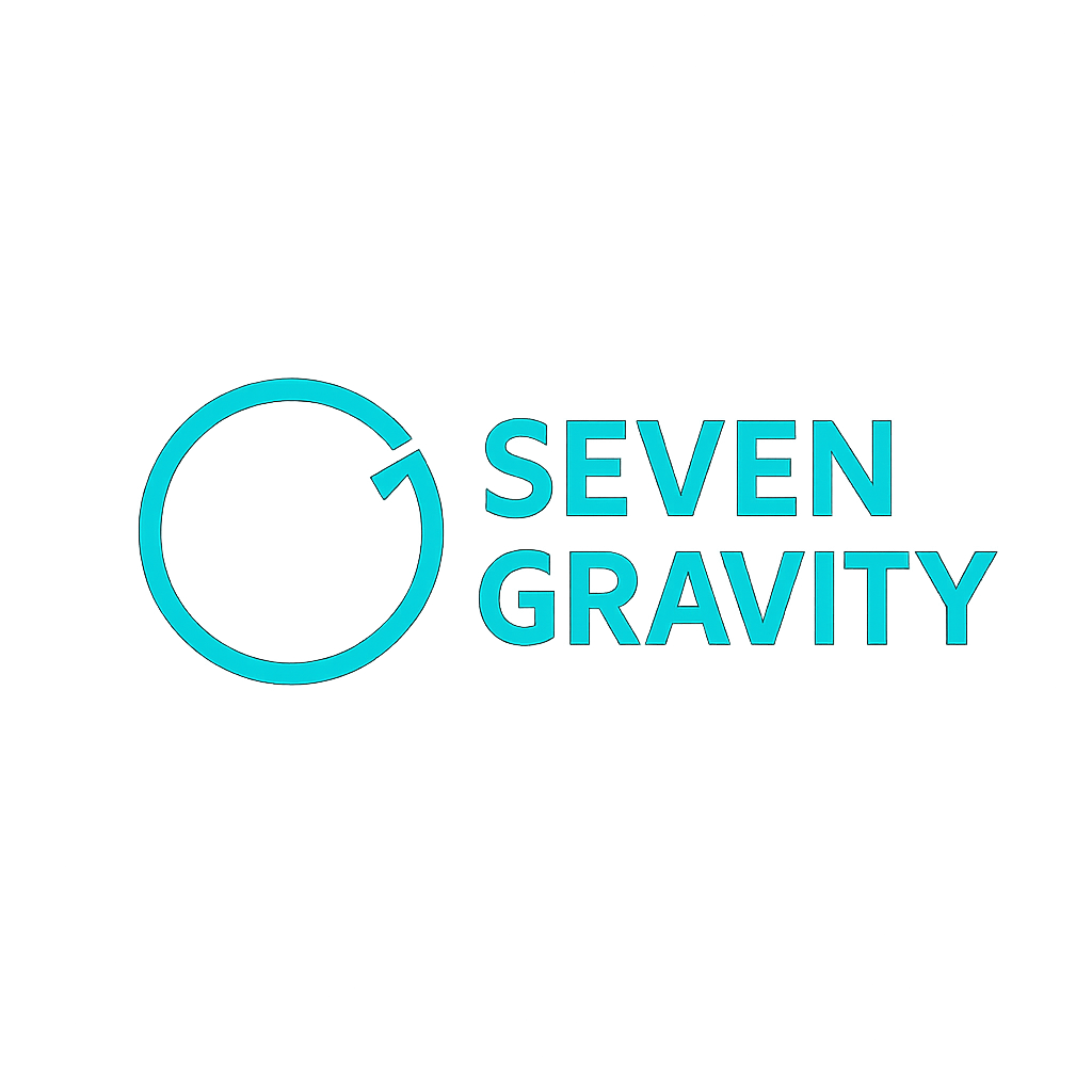 Seven Gravity logo, a modern turquoise circular mark representing momentum and growth for a B2B email lead-generation agency.