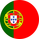 Circular design resembling the Portugal national flag with green on the left, red on the right, and the national coat of arms centered.