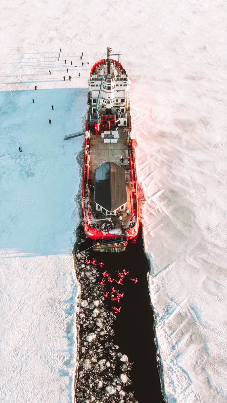 Fireworks over Polar Explorer icebreaker during winter expedition