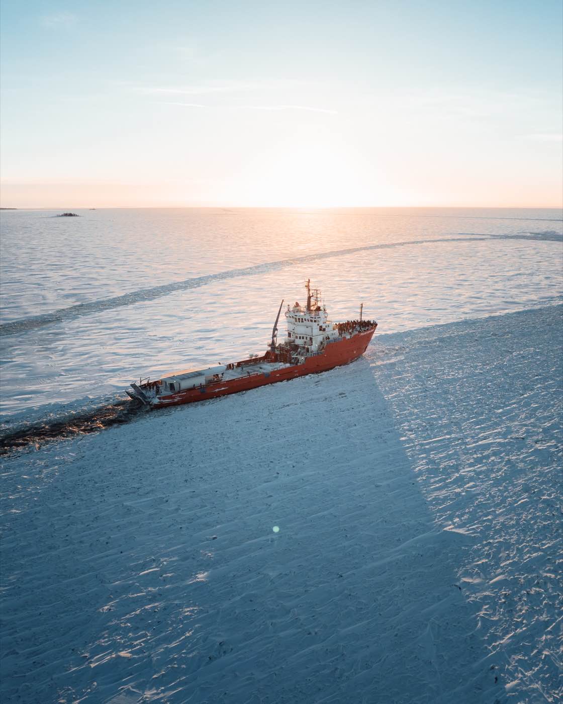 Arctic Explorer icebreaker aerial view in Swedish Lapland
