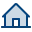 Blue house icon with a chimney and triangular roof.