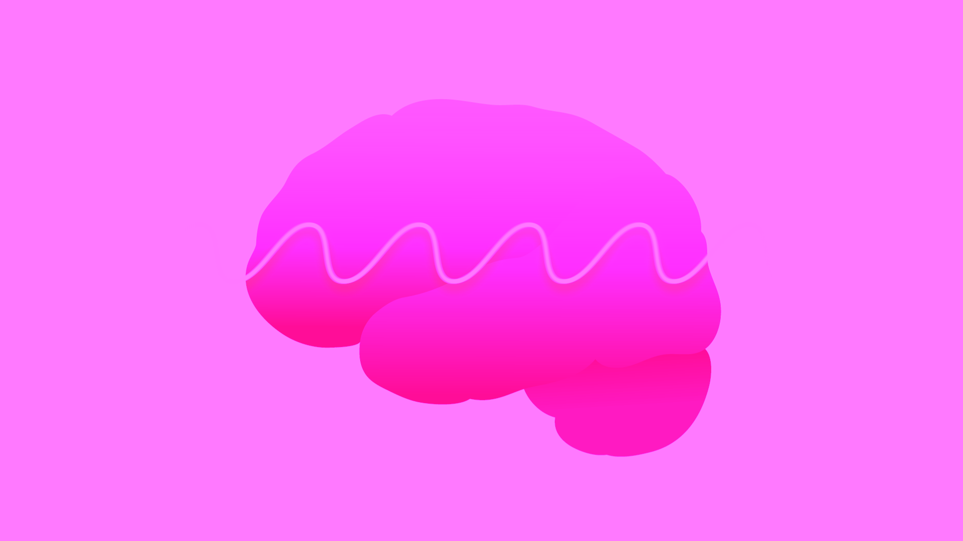 Illustration of a pink brain with a white wavy line running horizontally across it on a light gray background.