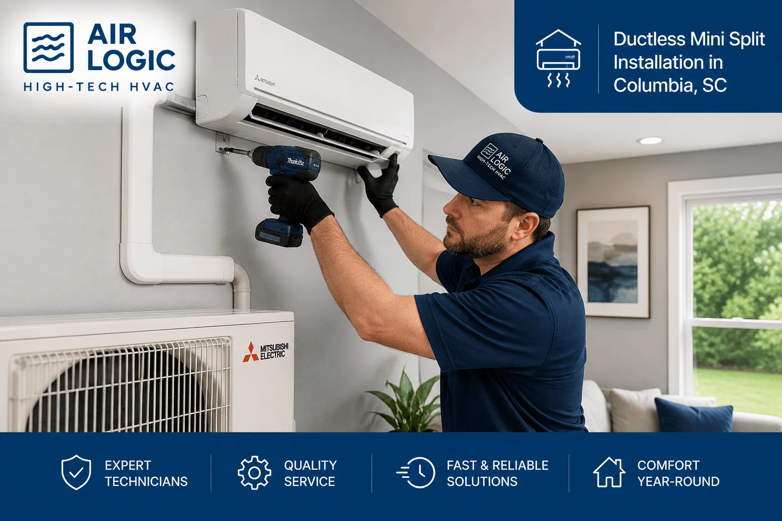 technician installing a ductless mini split system