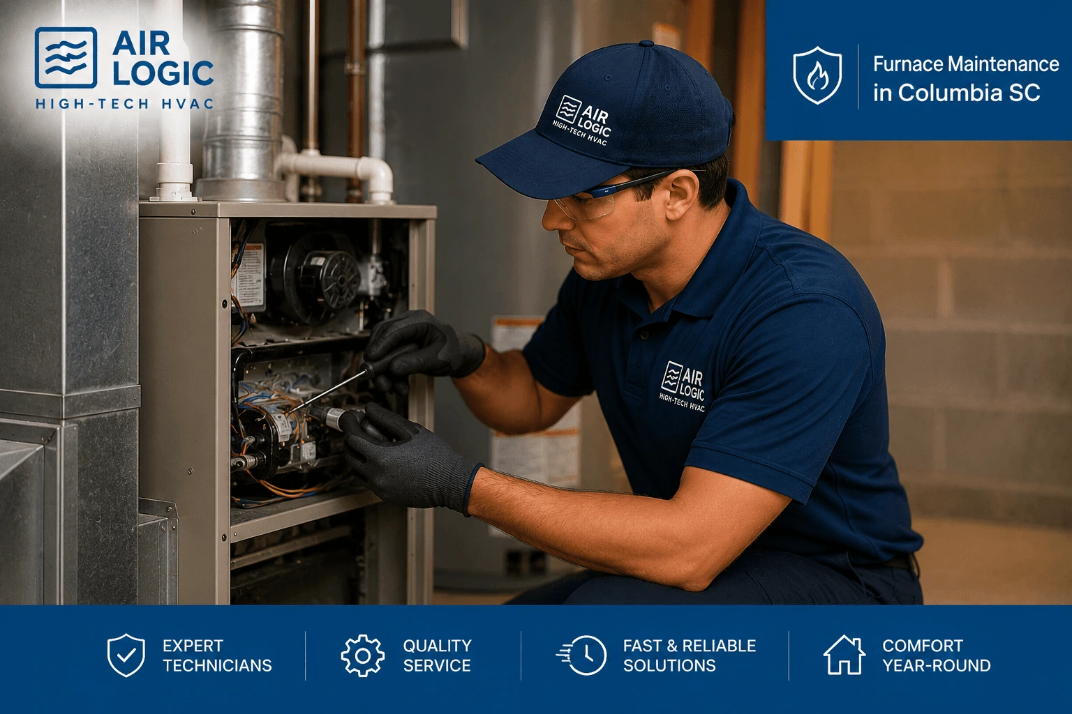 technician doing furnace maintenance
