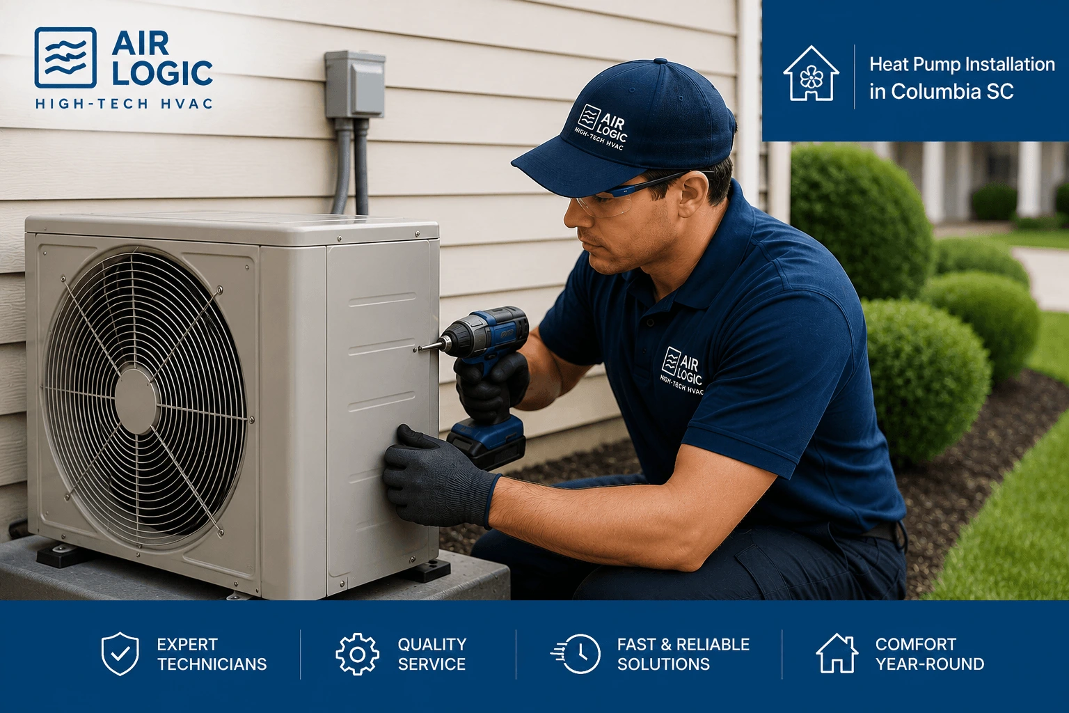 technician installing a heat pump