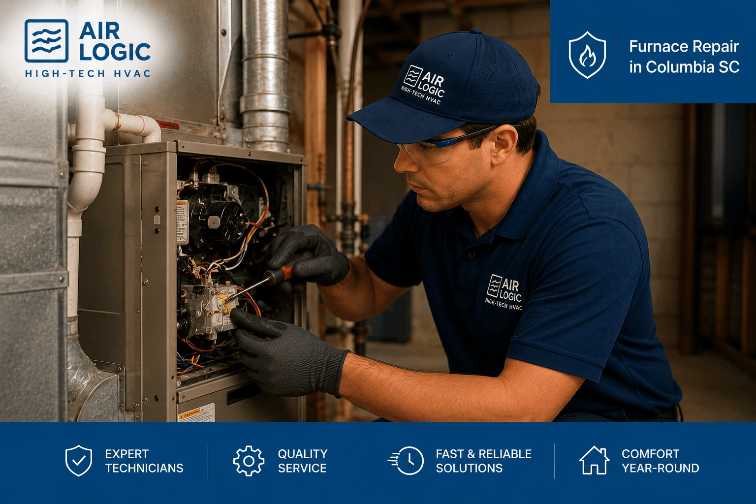 technician repairing a furnace