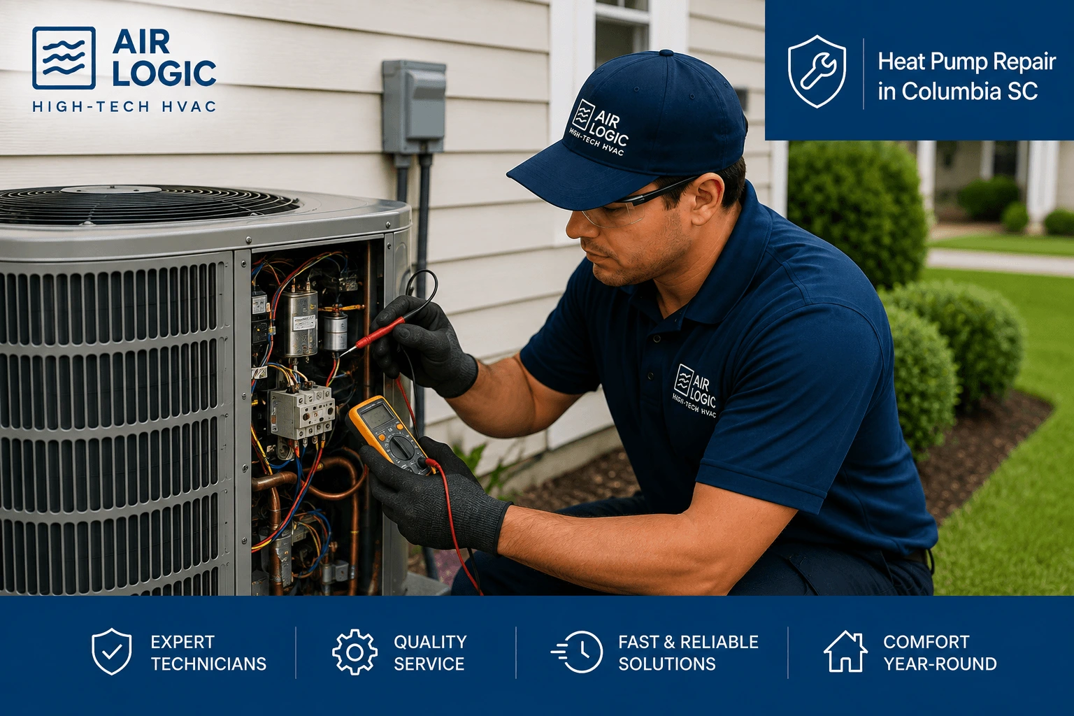 technician repairing a heat pump