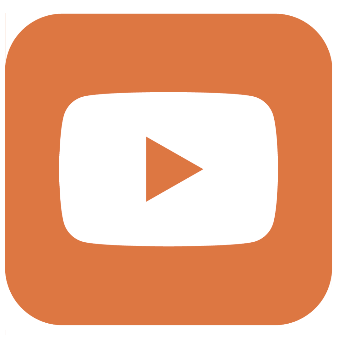 YouTube play button icon with orange background.