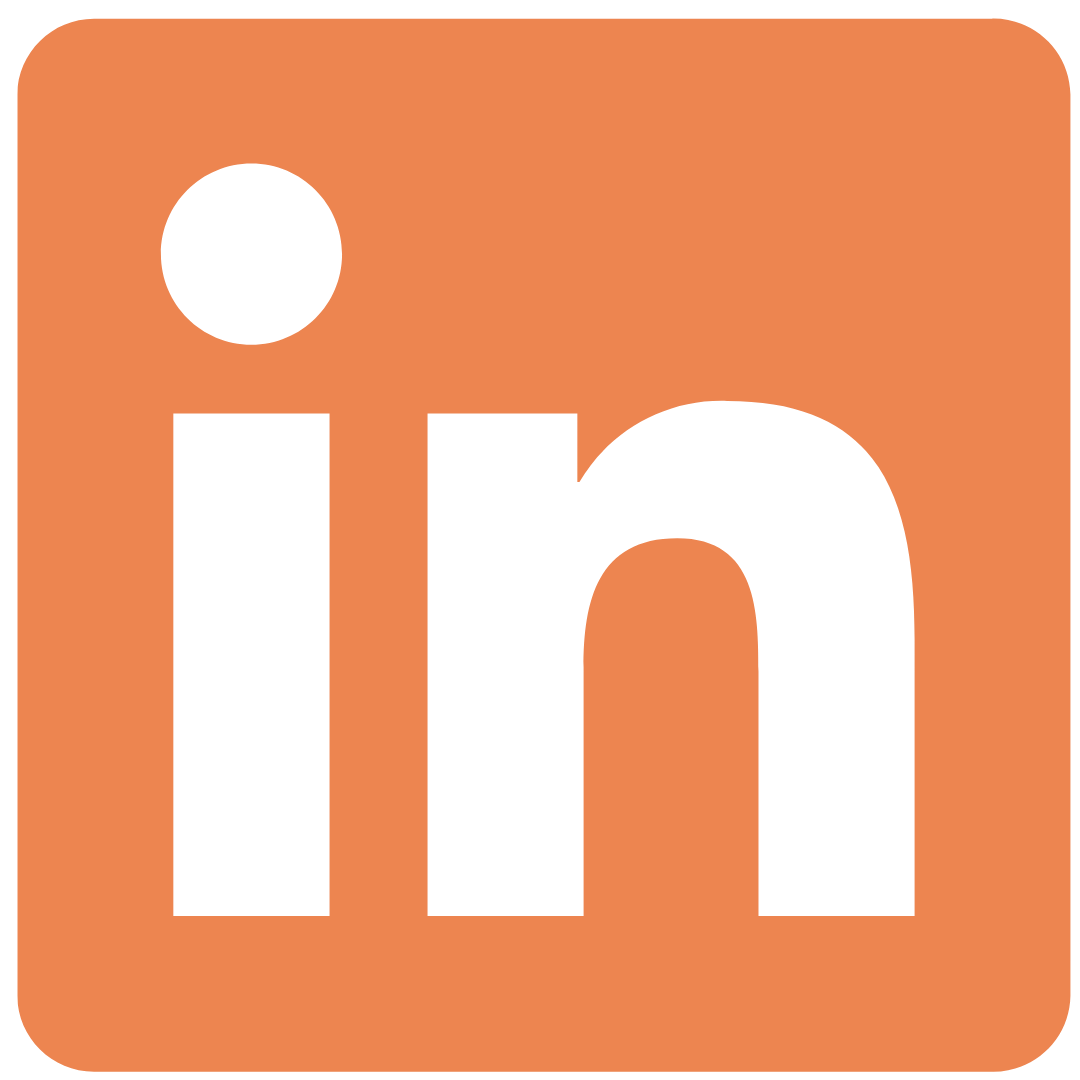 LinkedIn logo with white lowercase letters 'in' on an orange rounded square background.