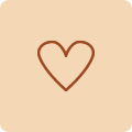 Brown outline of a heart on a beige square background with rounded corners.