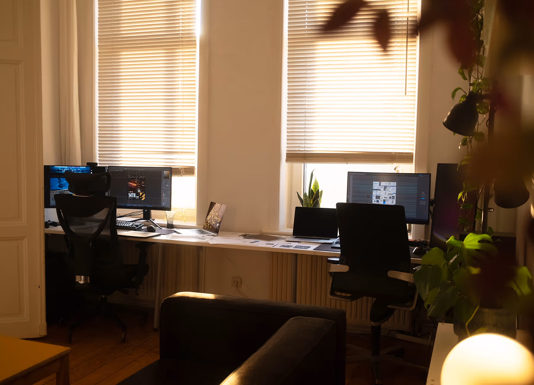 Cozy office setup with two desktop pc's