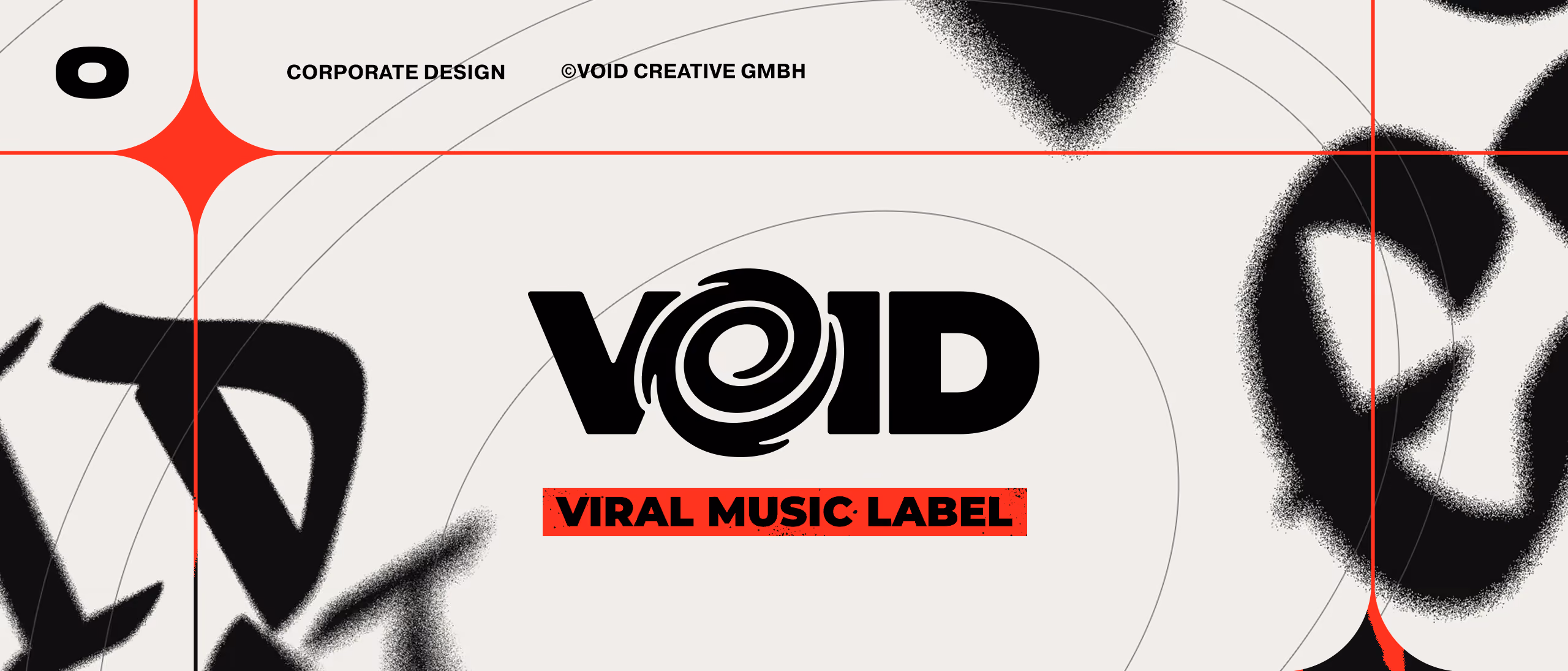 Logo with the word VOID featuring a spiral O and the phrase Viral Music Label in red below.