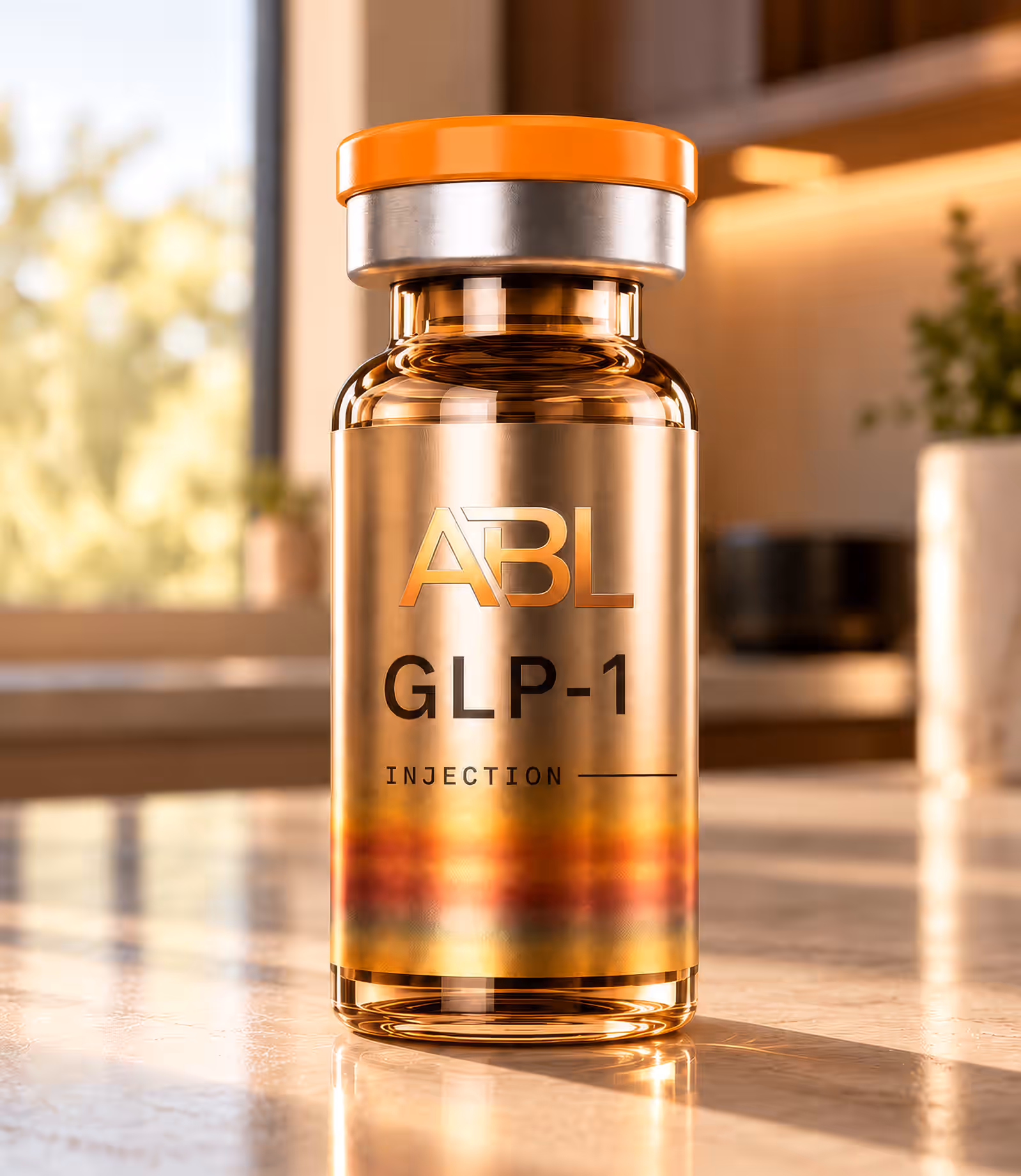 A sexy GLP-1 vial sitting at your home on a countertop.