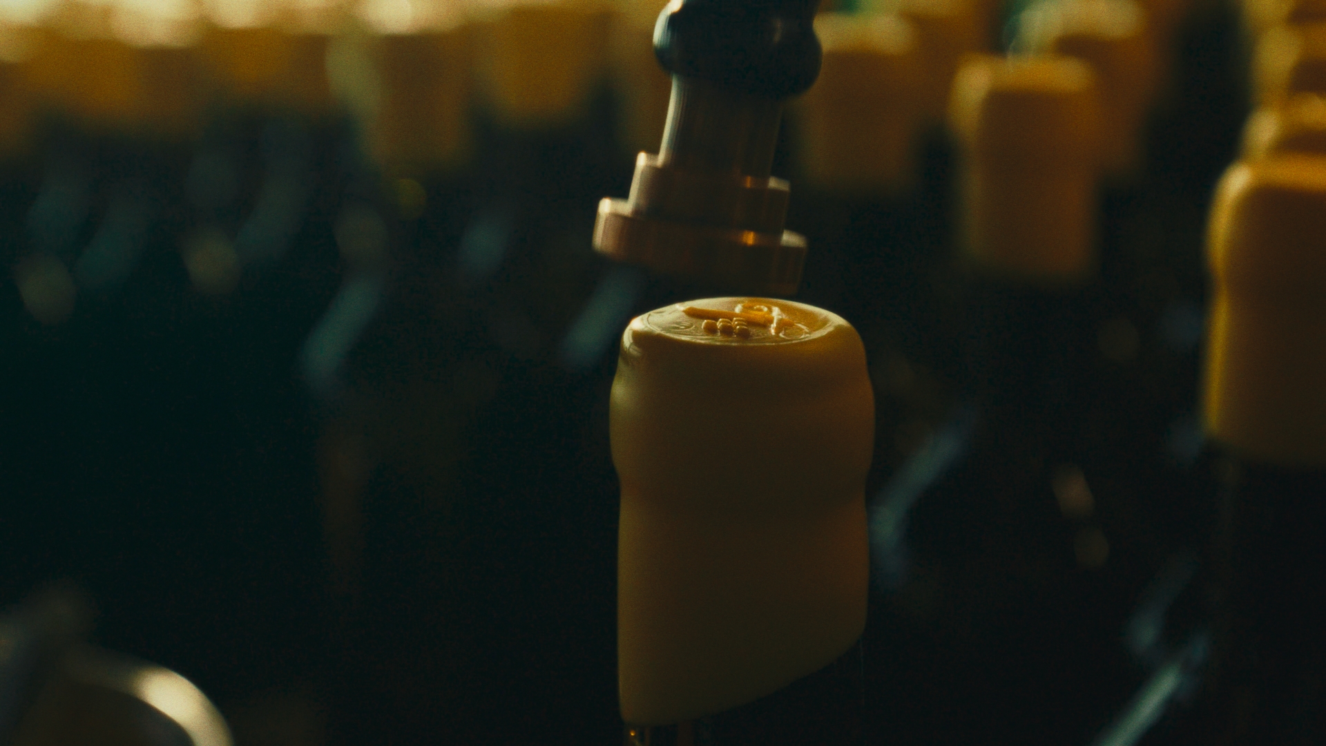 top view of wine bottles with cork tops