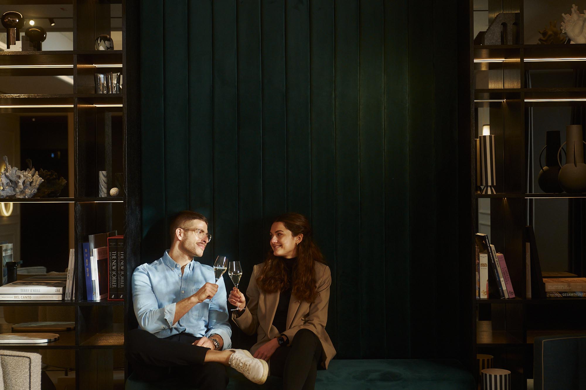 people sitting in lounge with cinematic lighting