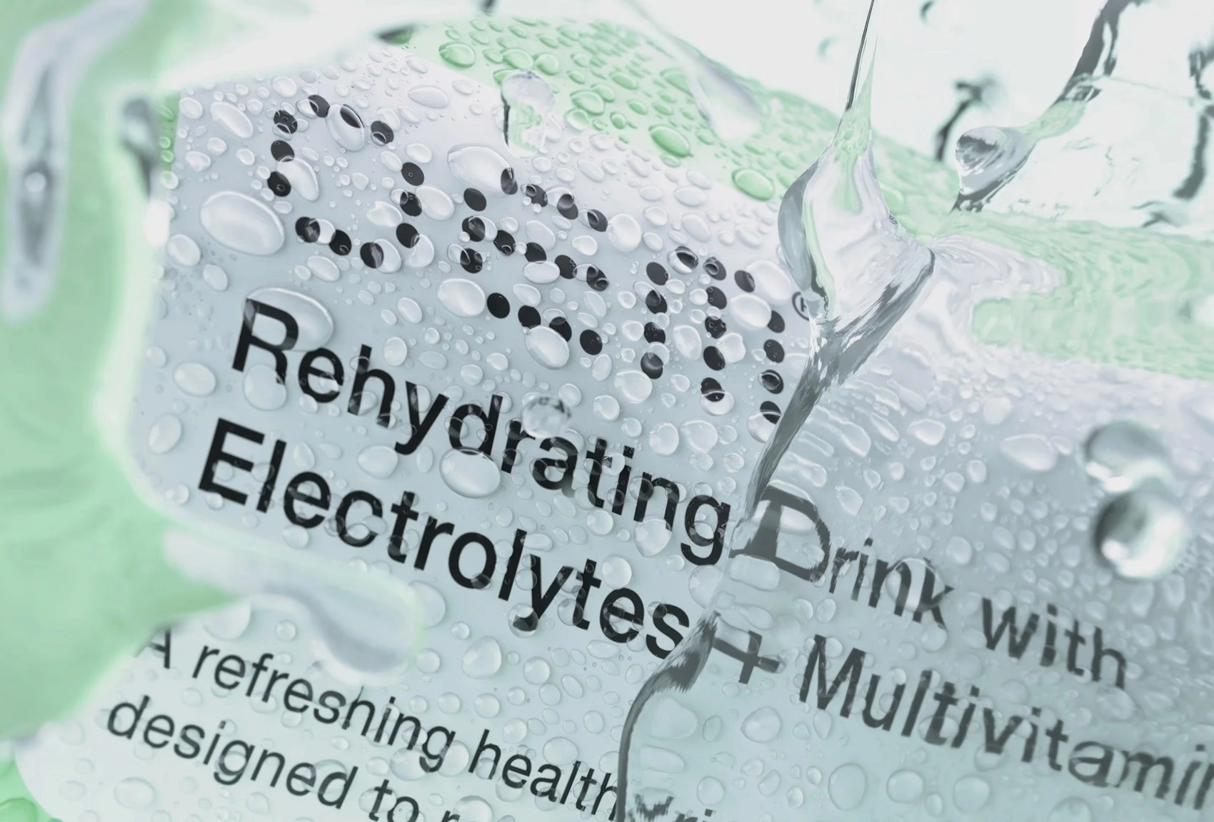 A bottle of water labeled "rehydrating drink with electrolytes."