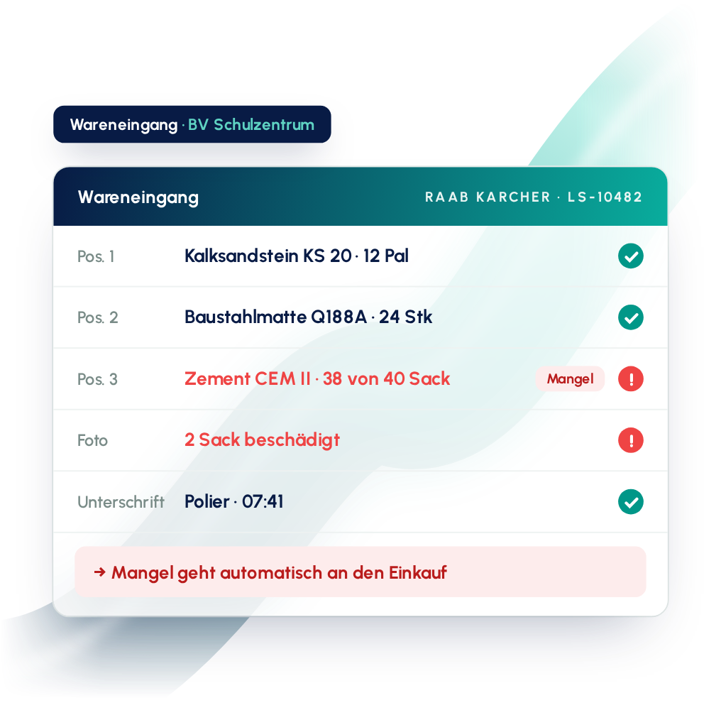 Wareneingang direkt in der App verbuchen und Mängel markieren