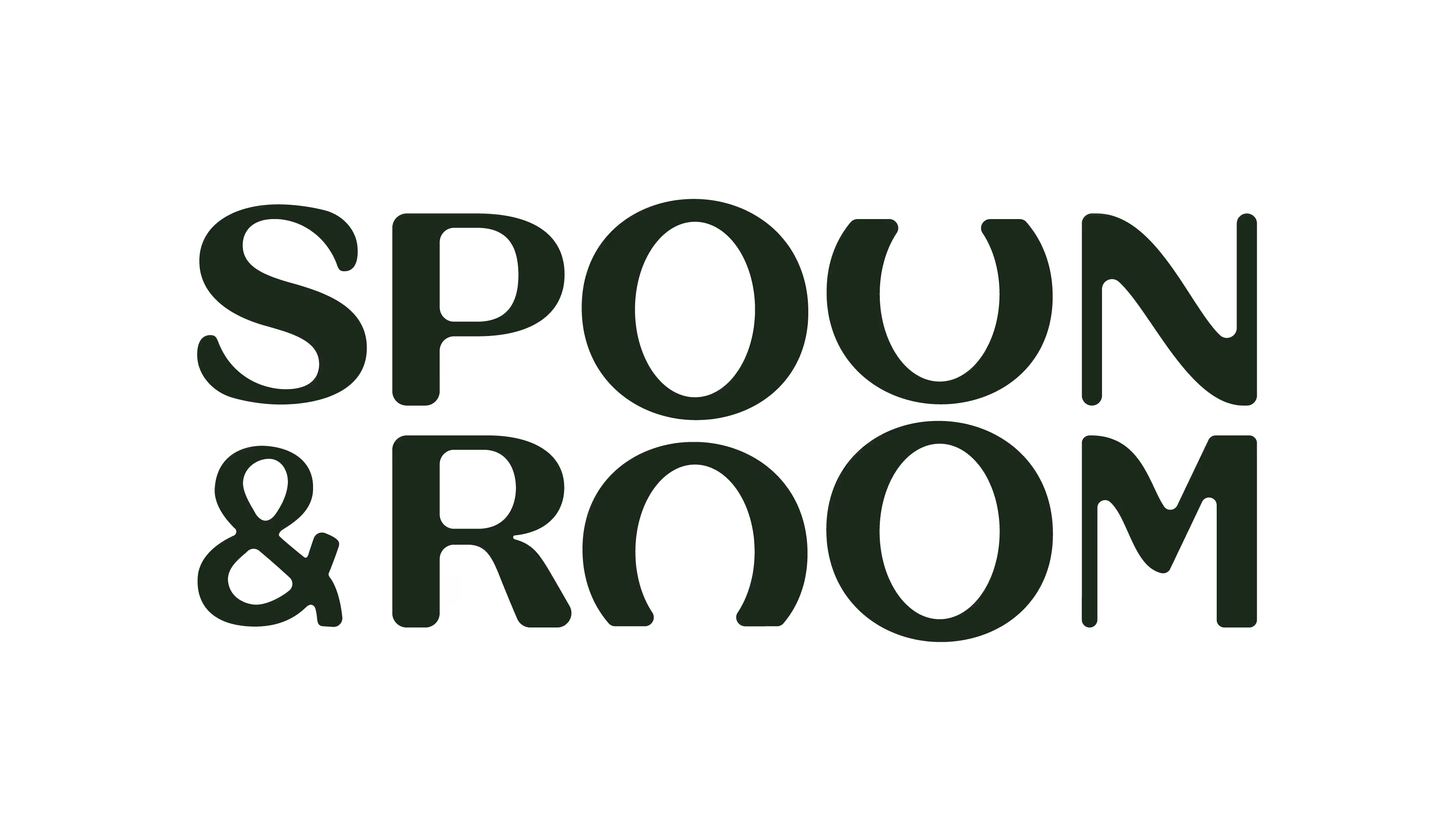 Logo with the stylized text 'Spoon & Room' in dark green on a white background.