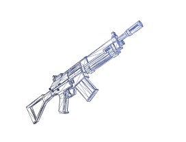 Silhouette of an assault rifle with a scope, in a dark blue color.