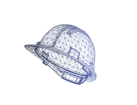 Blue military-style safety helmet viewed from the side.