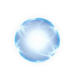Glowing blue sphere with electric, lightning-like patterns around its edges against a transparent background.