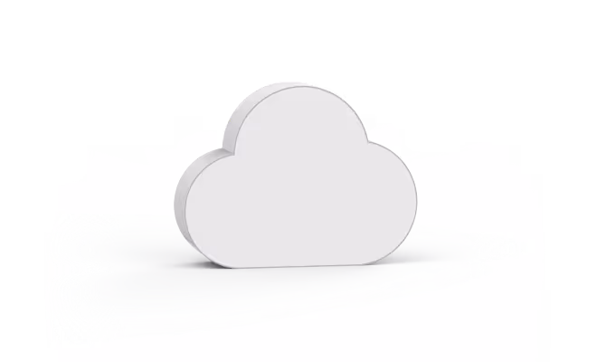 3D white cloud icon casting a shadow on a white surface with a black background.