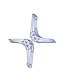 Abstract digital illustration of a blue geometric triangular bird in flight on a white background.