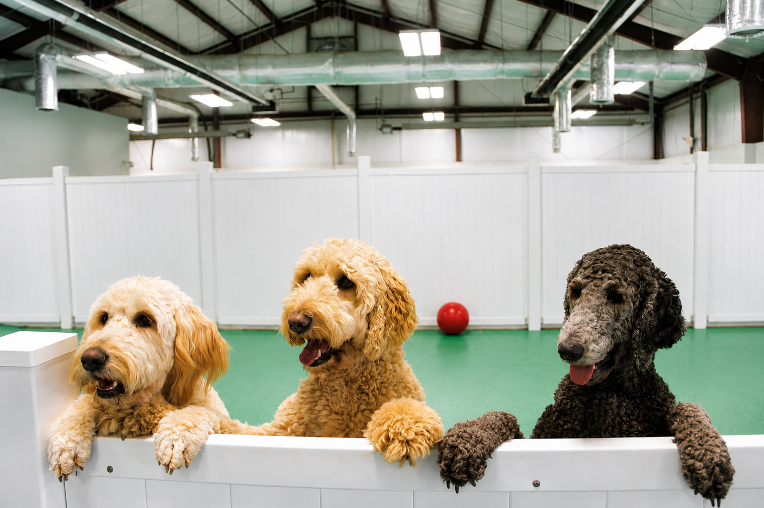 Happy dogs playing at Nashville Pet Spa in Mount Juliet, TN, enjoying a safe and spacious outdoor daycare area.