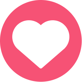 Pink circular icon with white heart symbol representing love or care