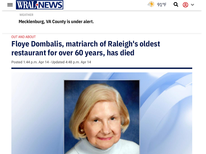 a news article with a photo of Floye Dombalis