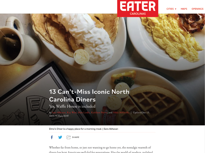 image of a web page article about NC diners