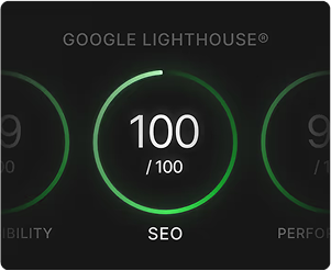 Score SEO parfait de 100 sur 100 affiché dans l'interface de Google Lighthouse.