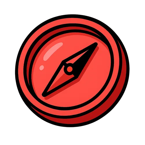 Icône de boussole rouge avec une aiguille noire pointant vers le nord-est.