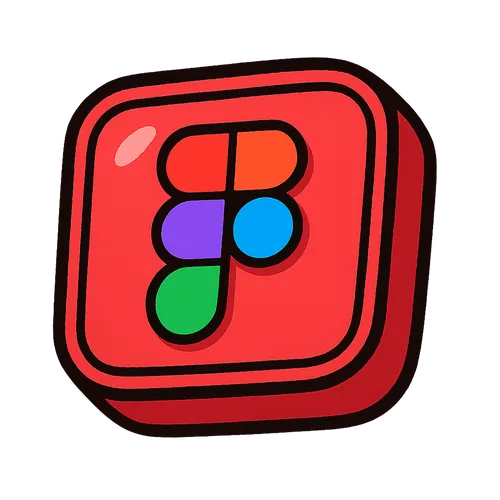 Icône carrée rouge avec logo Figma stylisé composé de formes colorées en orange, violet, bleu et vert.