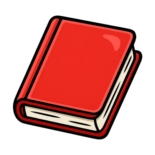 Illustration d'un livre fermé à couverture rouge et pages blanches.