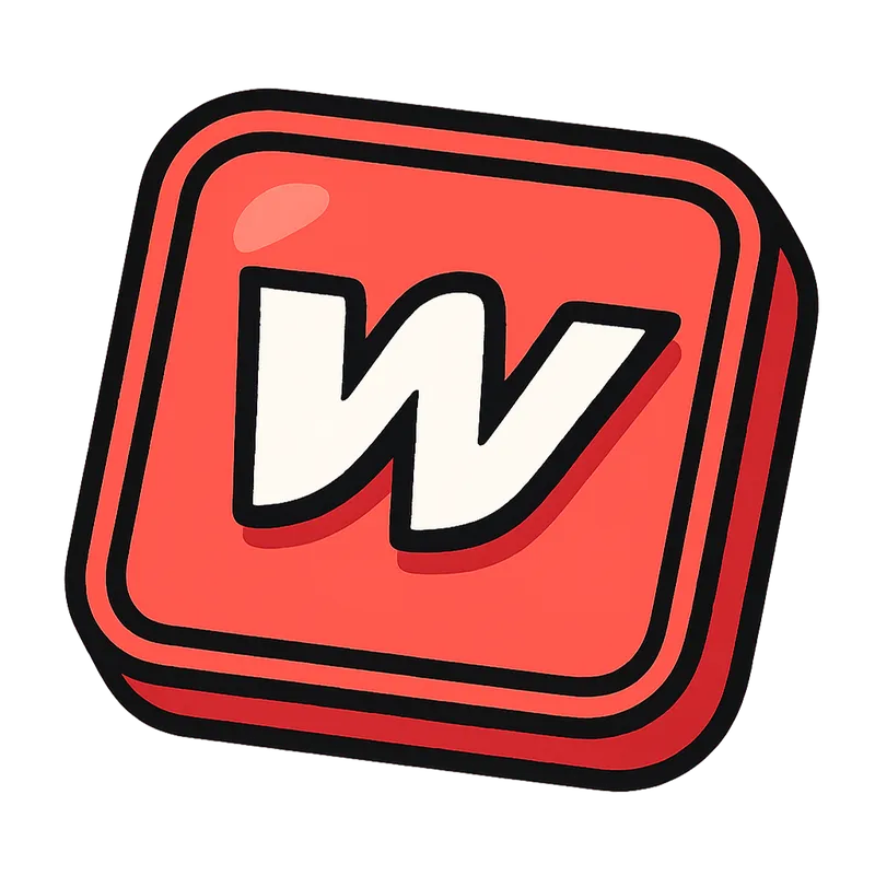 Icône rouge carrée avec la lettre blanche stylisée W au centre.